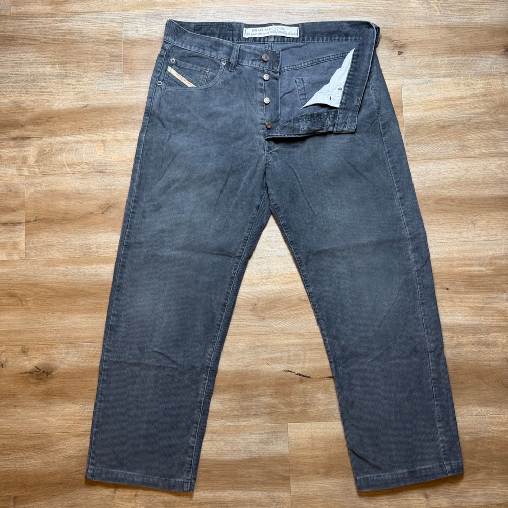 Diesel Cheyenne Corduroy Pants Men 36x28 Gray Straight Leg Button Fly Made Italy